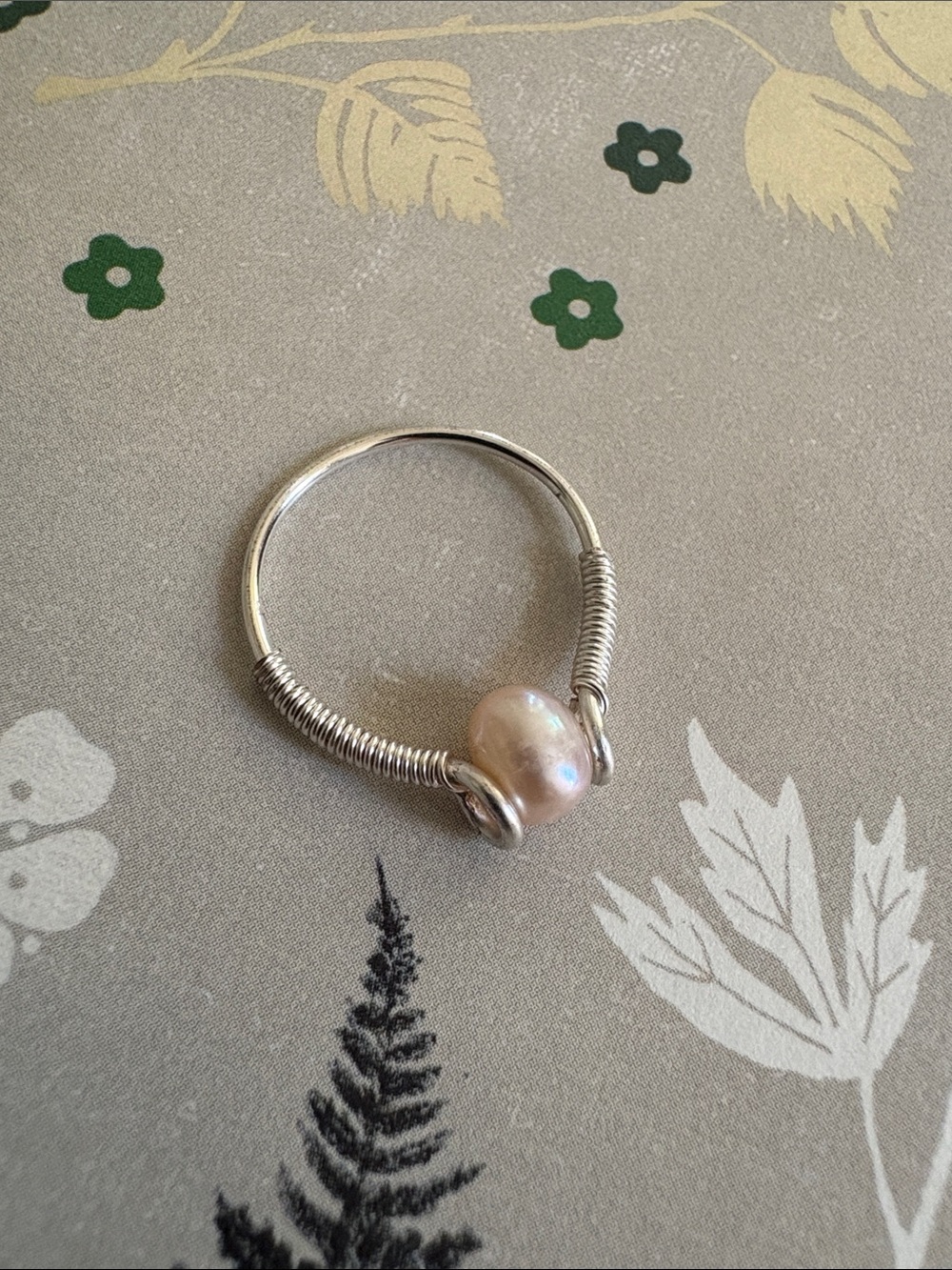 NWOT Silver Plated Real Pearl Wire Wrapped Ring - Size 5